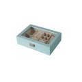 DS Customized Elegant Blue Wood Storage Box with Display Window Wooden Jewelry Box